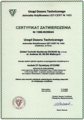 certyfikat zatwierdzenia